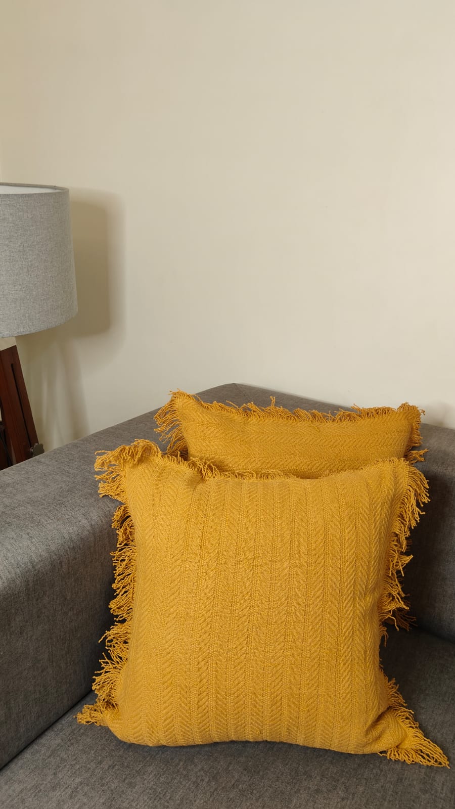 Golden Ochre Tufted Fringe Cushion (Set Of 2)