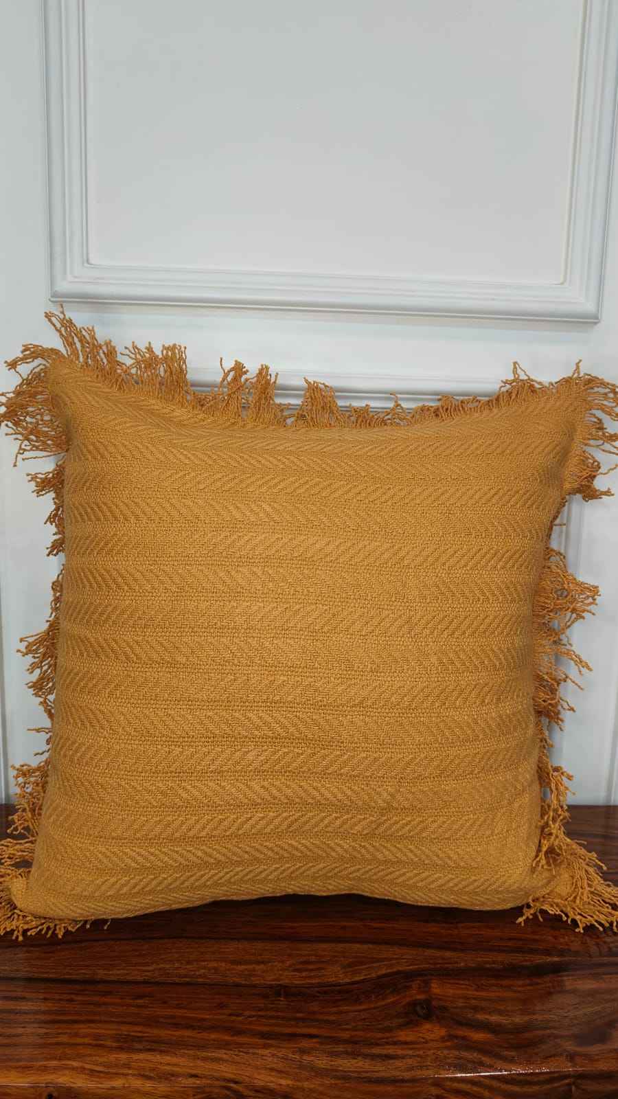 Golden Ochre Tufted Fringe Cushion (Set Of 2)