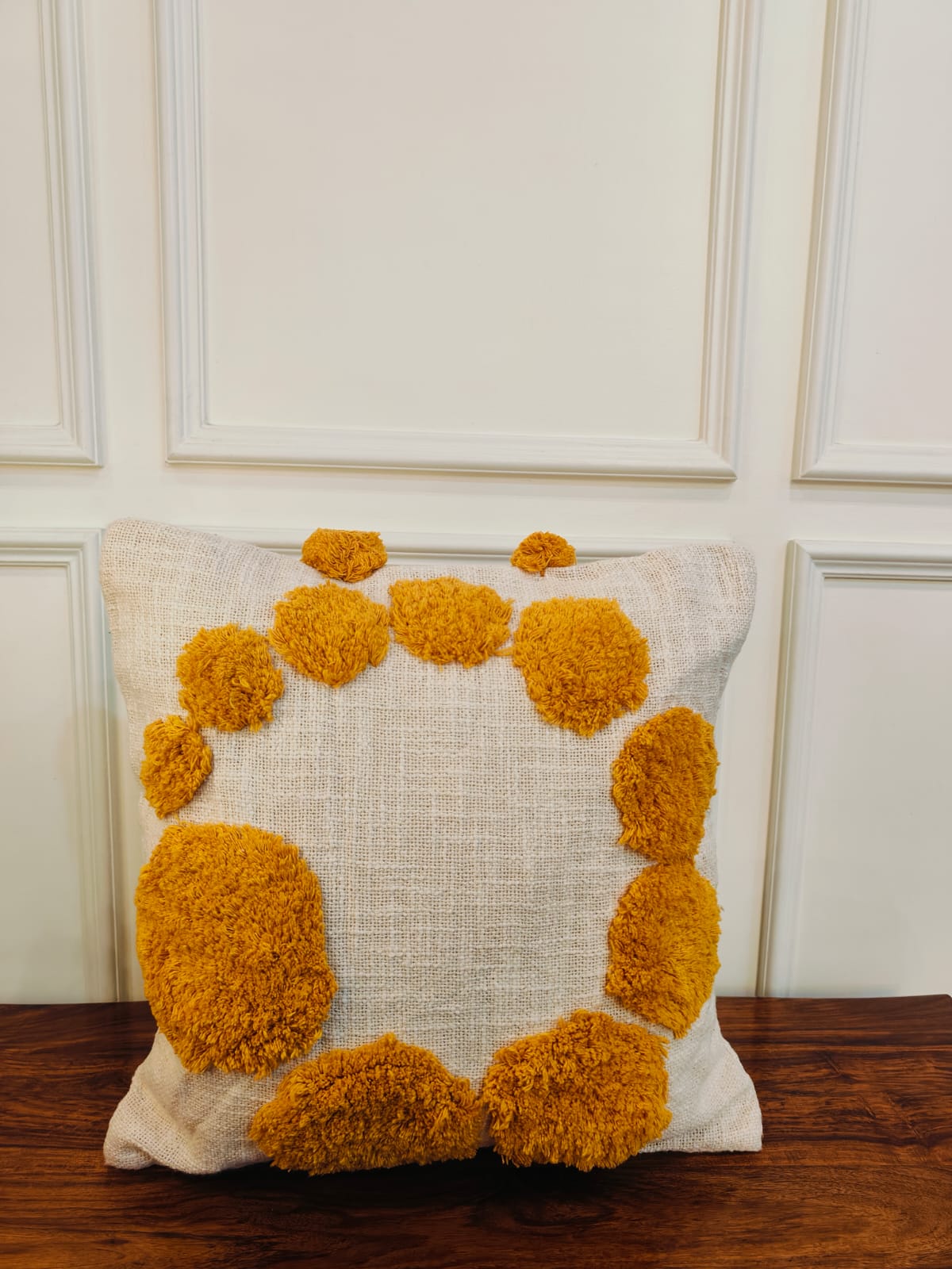 Ochre Bloom Tufted Cotton Cushion Covers (Set of 2)