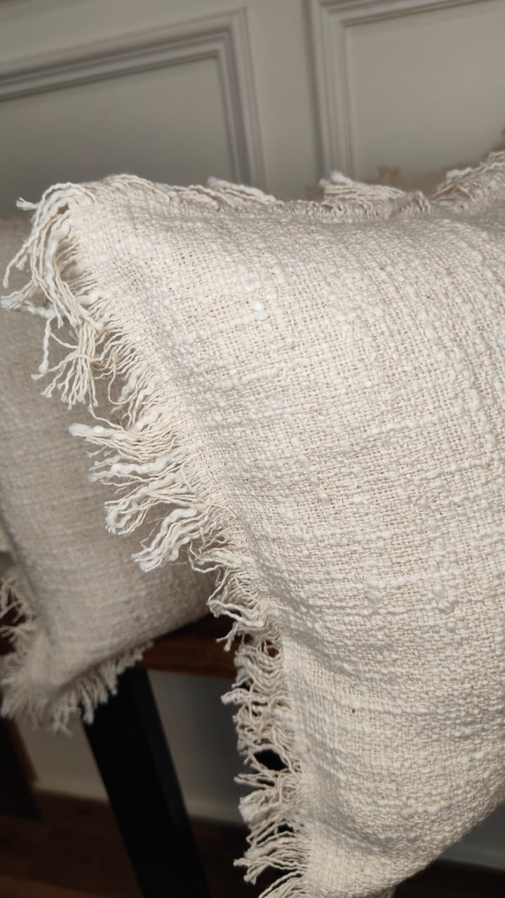 Ivory Textured Fringe Lumbar Cushion Set (Set of 2)