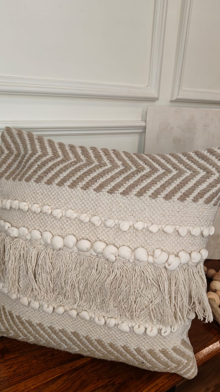 Boho Fringe & Chevron Textured Cushion Cover (Single)