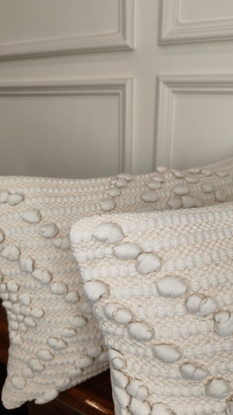Ivory Pom-Pom Textured Lumbar Cushion Cover Set (Set of 2)