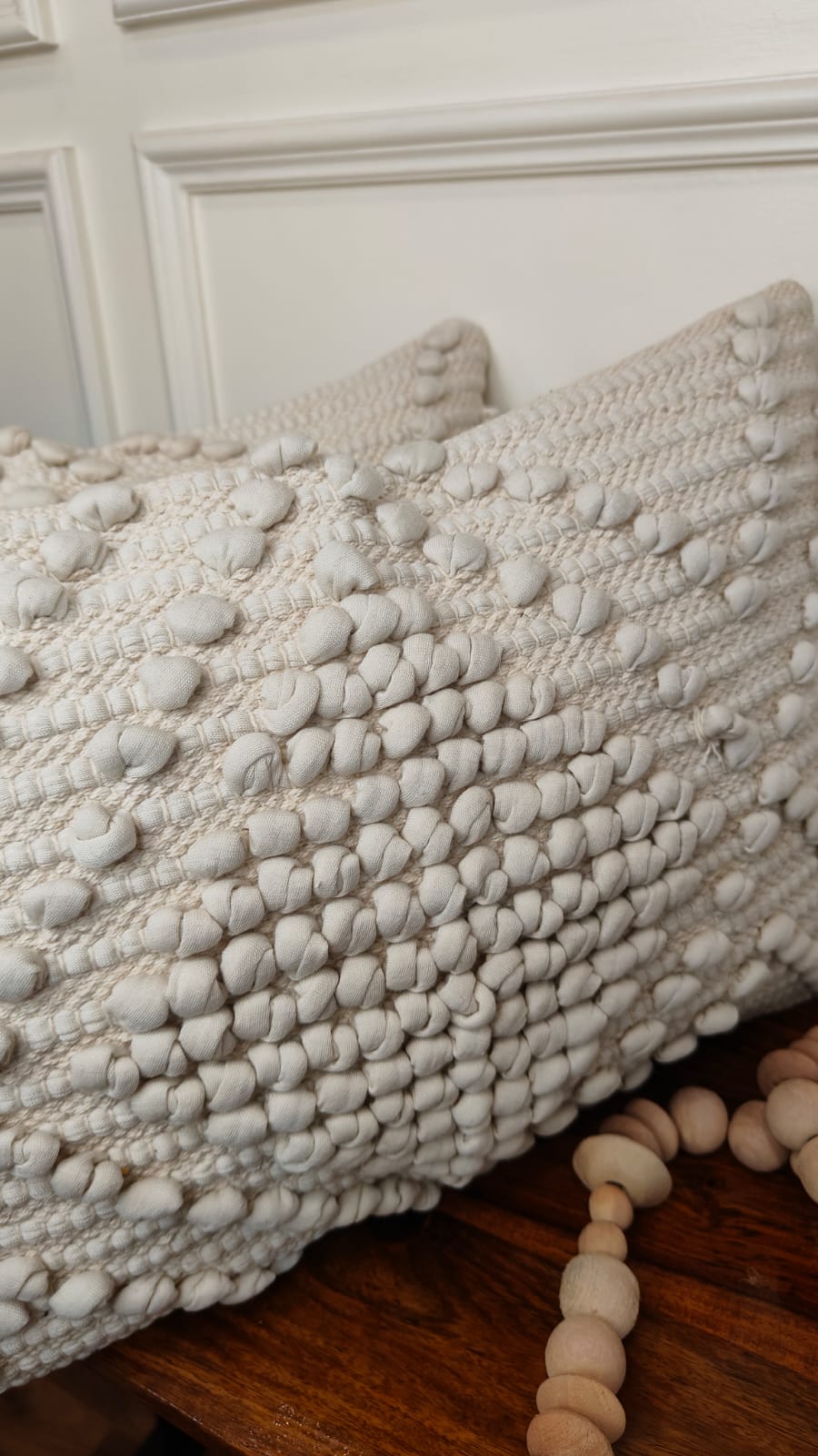 Ivory Pom-Pom Textured Lumbar Cushion Cover Set (Set of 2)