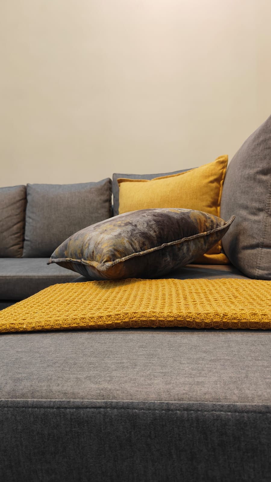Mustard Yellow Knitted Cotton Throw with Tassels – 50" x 60"
