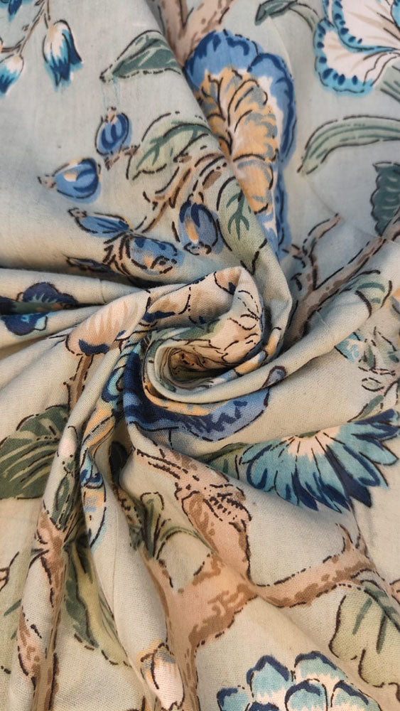 Pastel Blue Floral & Peacock 7-Piece Quilted King Bedding Set