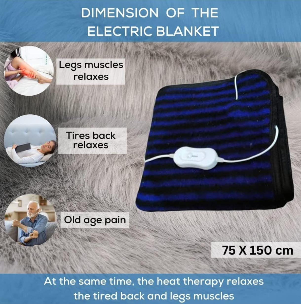 Single Electric Blanket Ideal for Heavy Winter ( Wool) - Manual 3-Level Heat Control (Off–Medium–High)