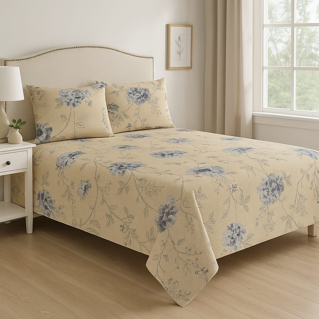 Muted Bloom – 210 TC Percale Cotton Bedsheet Set