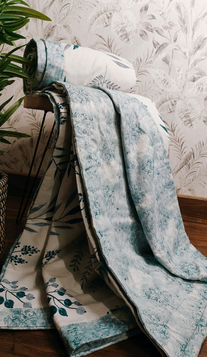 Botanica Mist Reversible Dohar – White & Vintage Teal