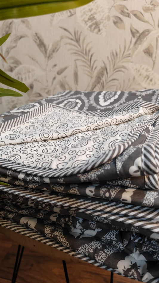 Charcoal Charm Reversible Dohar – Grey & Ivory