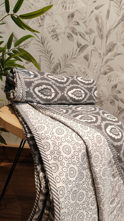 Charcoal Charm Reversible Dohar – Grey & Ivory
