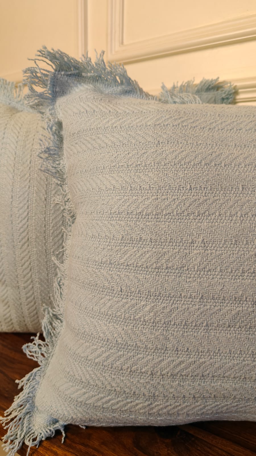 Powder Blue Tufted Fringe Cushion (Set of 2 pcs)