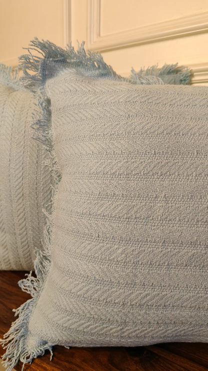 Powder Blue Tufted Fringe Cushion (Set of 2 pcs)