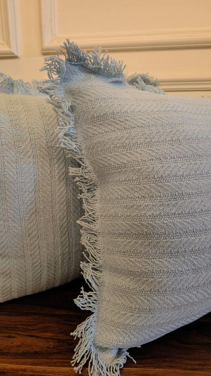 Powder Blue Tufted Fringe Cushion (Set of 2 pcs)
