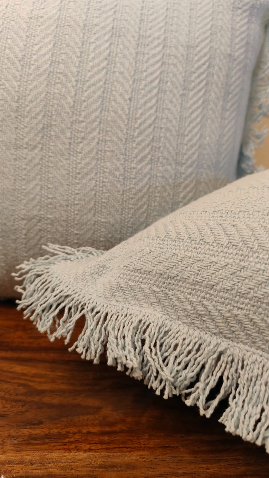 Powder Blue Tufted Fringe Cushion (Set of 2 pcs)