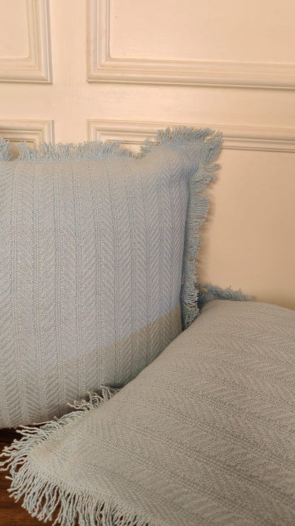 Powder Blue Tufted Fringe Cushion (Set of 2 pcs)