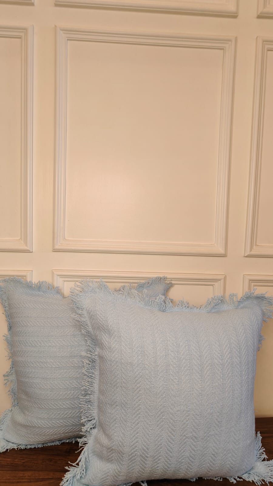 Powder Blue Tufted Fringe Cushion (Set of 2 pcs)
