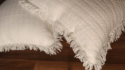 Ivory White Tufted Fringe Cushion (Set of 2)