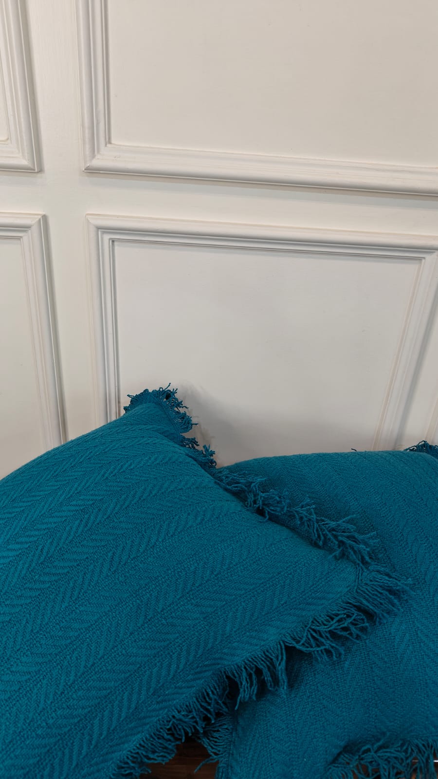 Teal Blue Tufted Fringe Cushion (Set of 2)