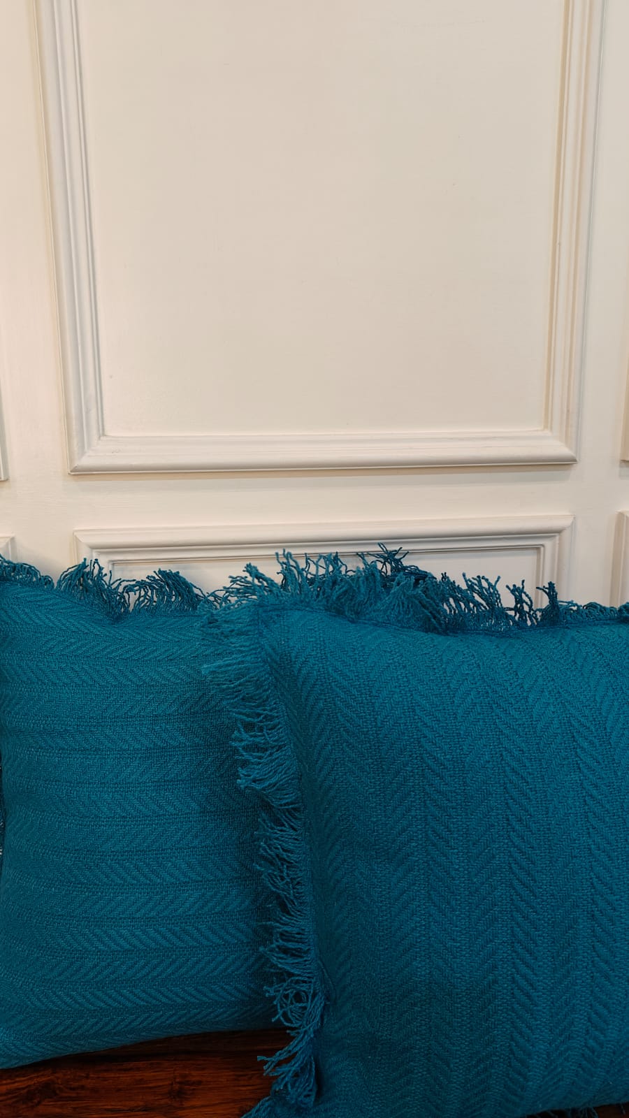 Teal Blue Tufted Fringe Cushion (Set of 2)