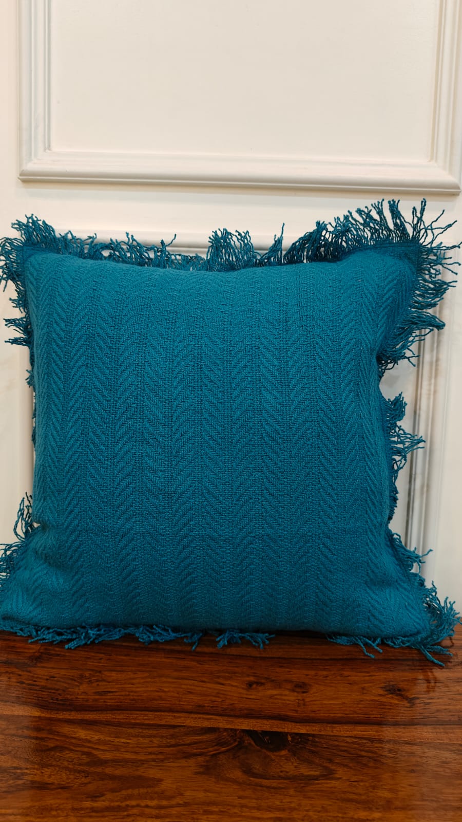 Teal Blue Tufted Fringe Cushion (Set of 2)
