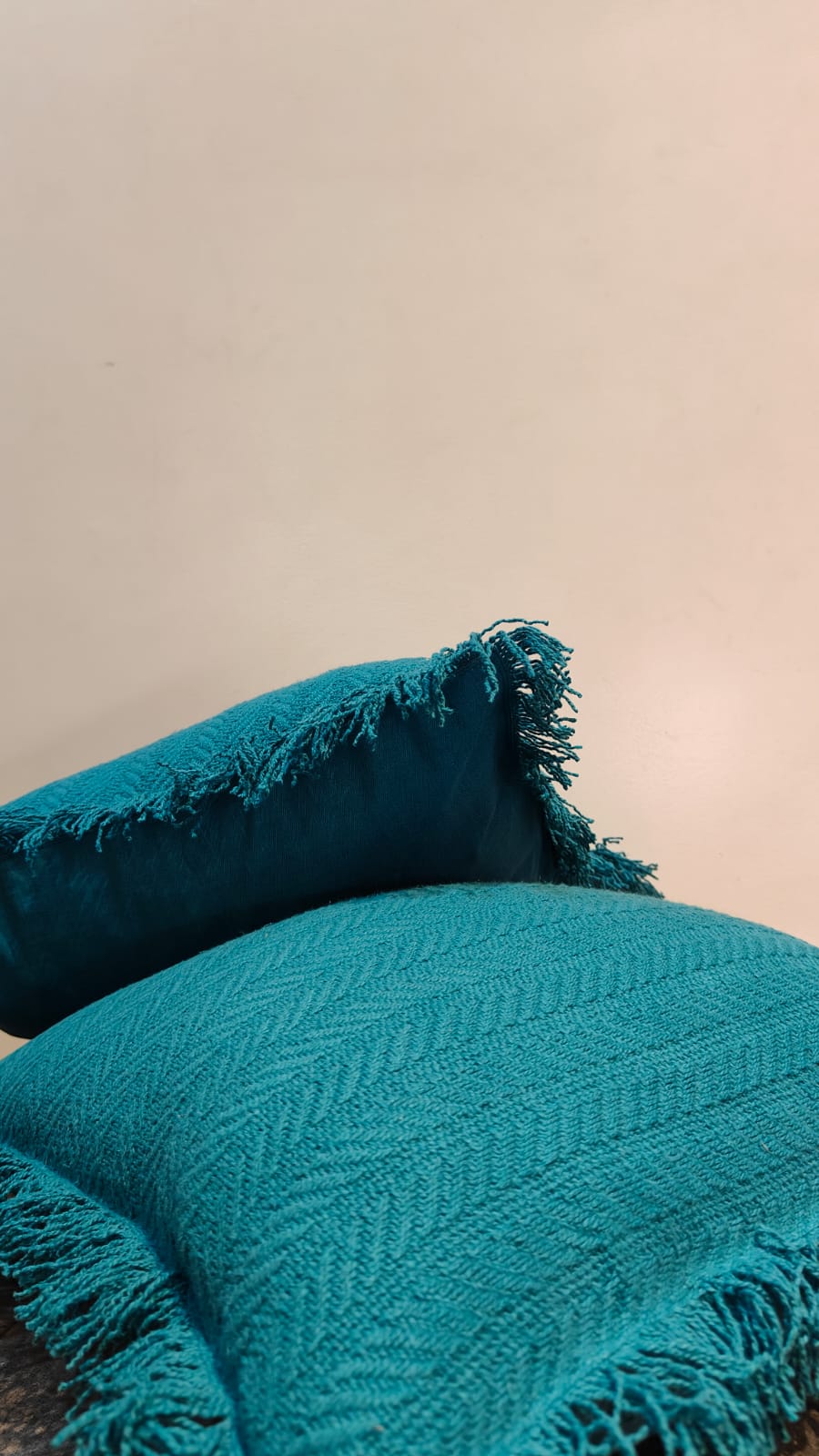 Teal Blue Tufted Fringe Cushion (Set of 2)