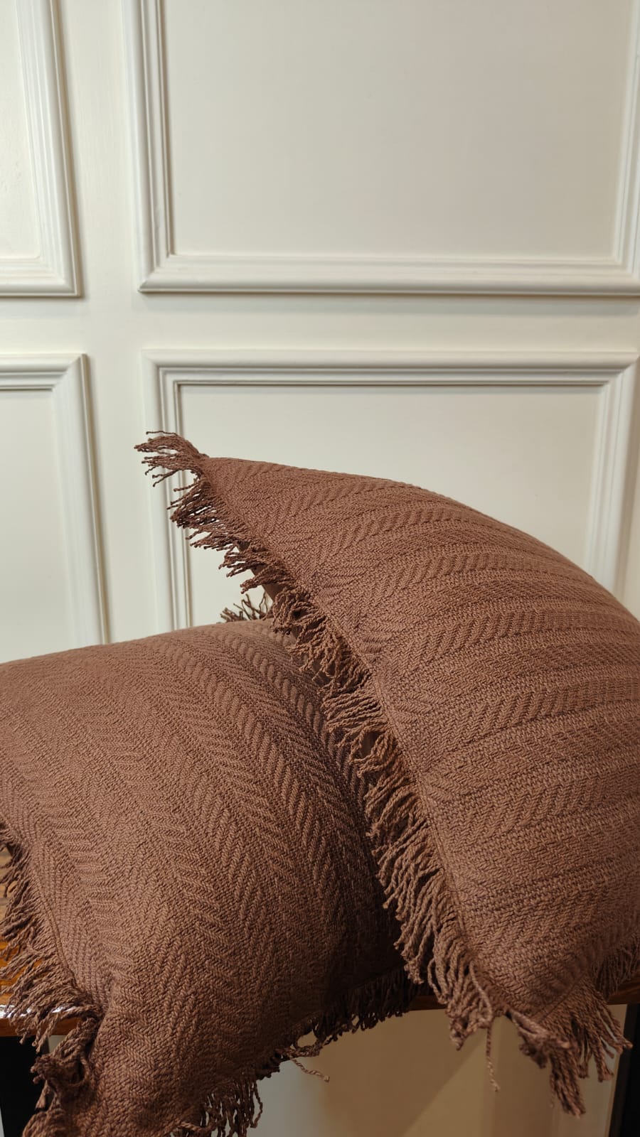Cocoa Brown Tufted Fringe Cushion (Set of 2)