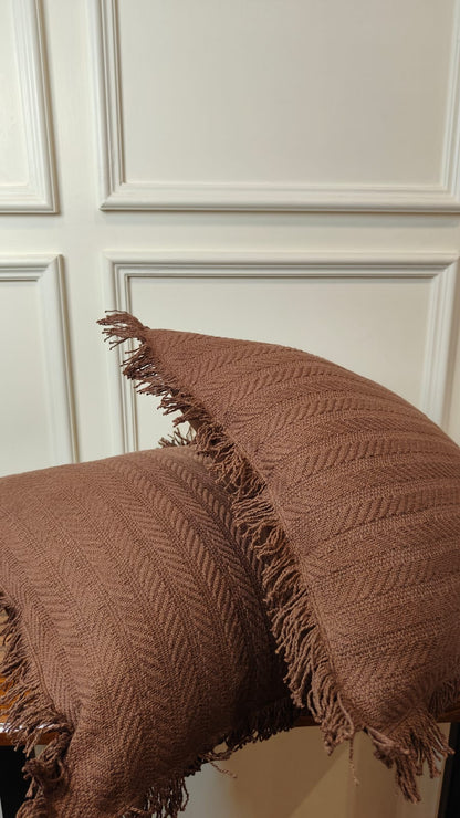 Cocoa Brown Tufted Fringe Cushion (Set of 2)