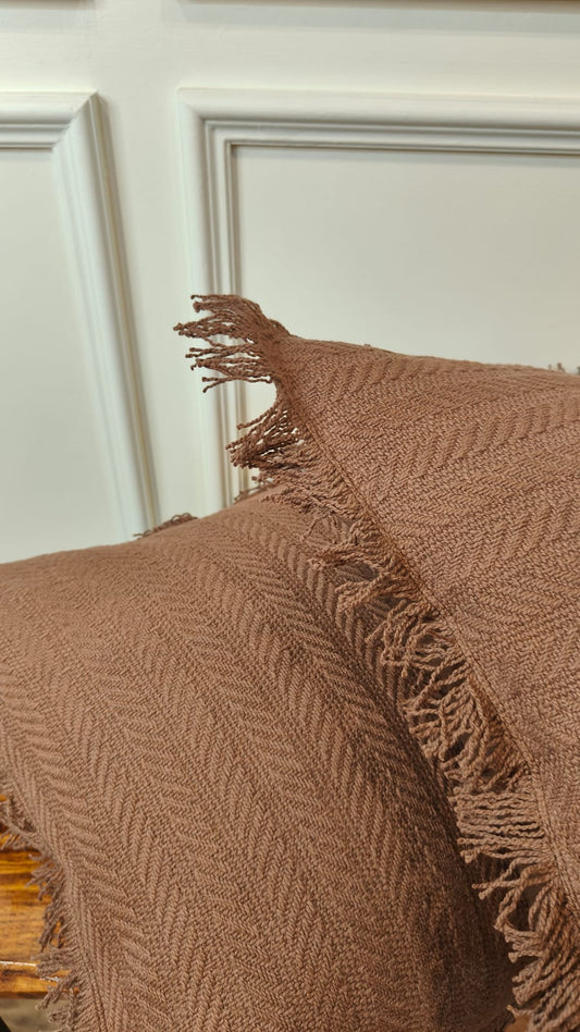 Cocoa Brown Tufted Fringe Cushion (Set of 2)