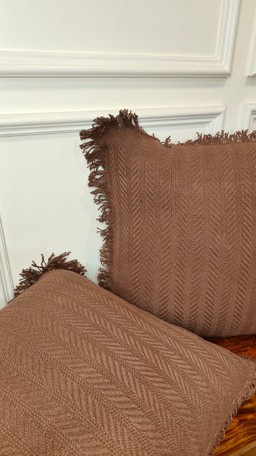 Cocoa Brown Tufted Fringe Cushion (Set of 2)