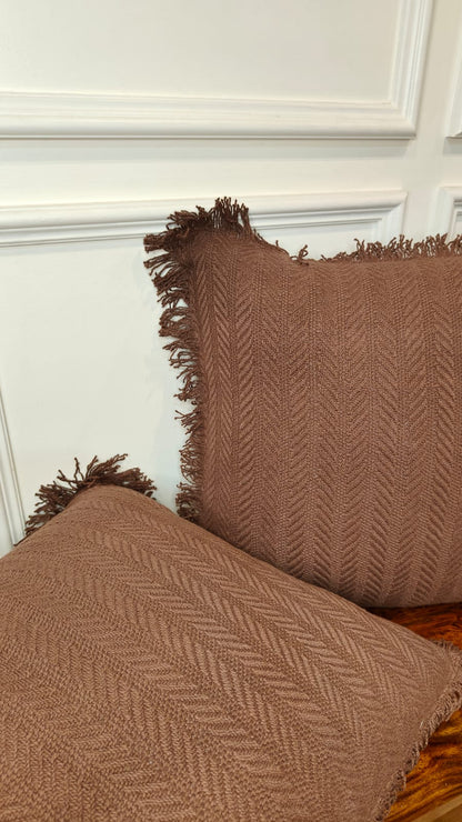 Cocoa Brown Tufted Fringe Cushion (Set of 2)