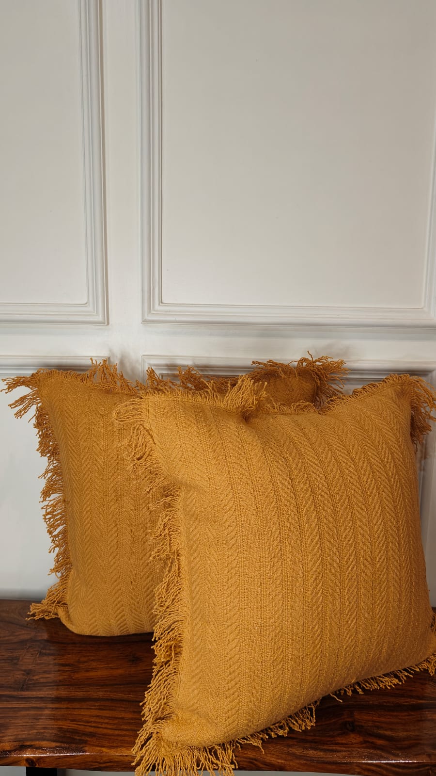 Golden Ochre Tufted Fringe Cushion (Set Of 2)