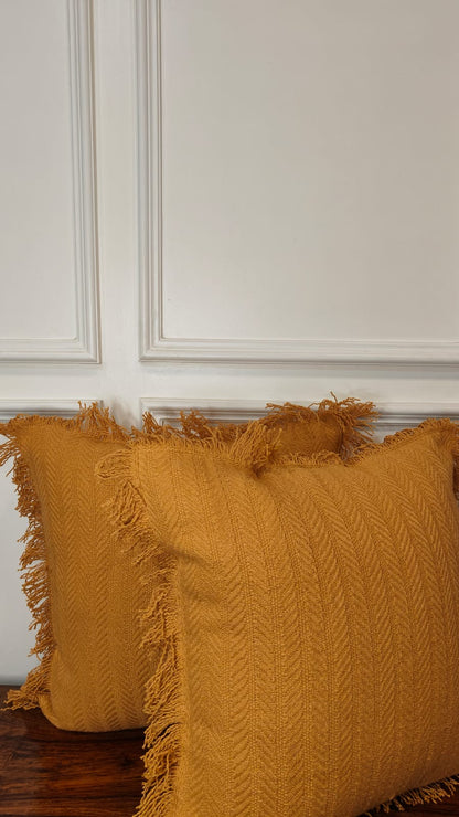 Golden Ochre Tufted Fringe Cushion (Set Of 2)