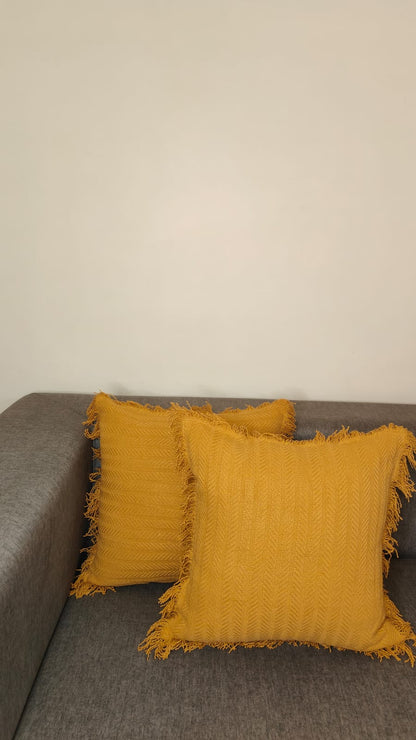 Golden Ochre Tufted Fringe Cushion (Set Of 2)