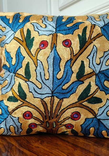 Chinar Breeze – Kashmiri Hand-Embroidered Cushion Cover