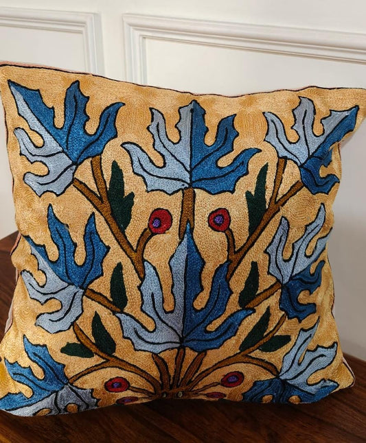 Chinar Breeze – Kashmiri Hand-Embroidered Cushion Cover