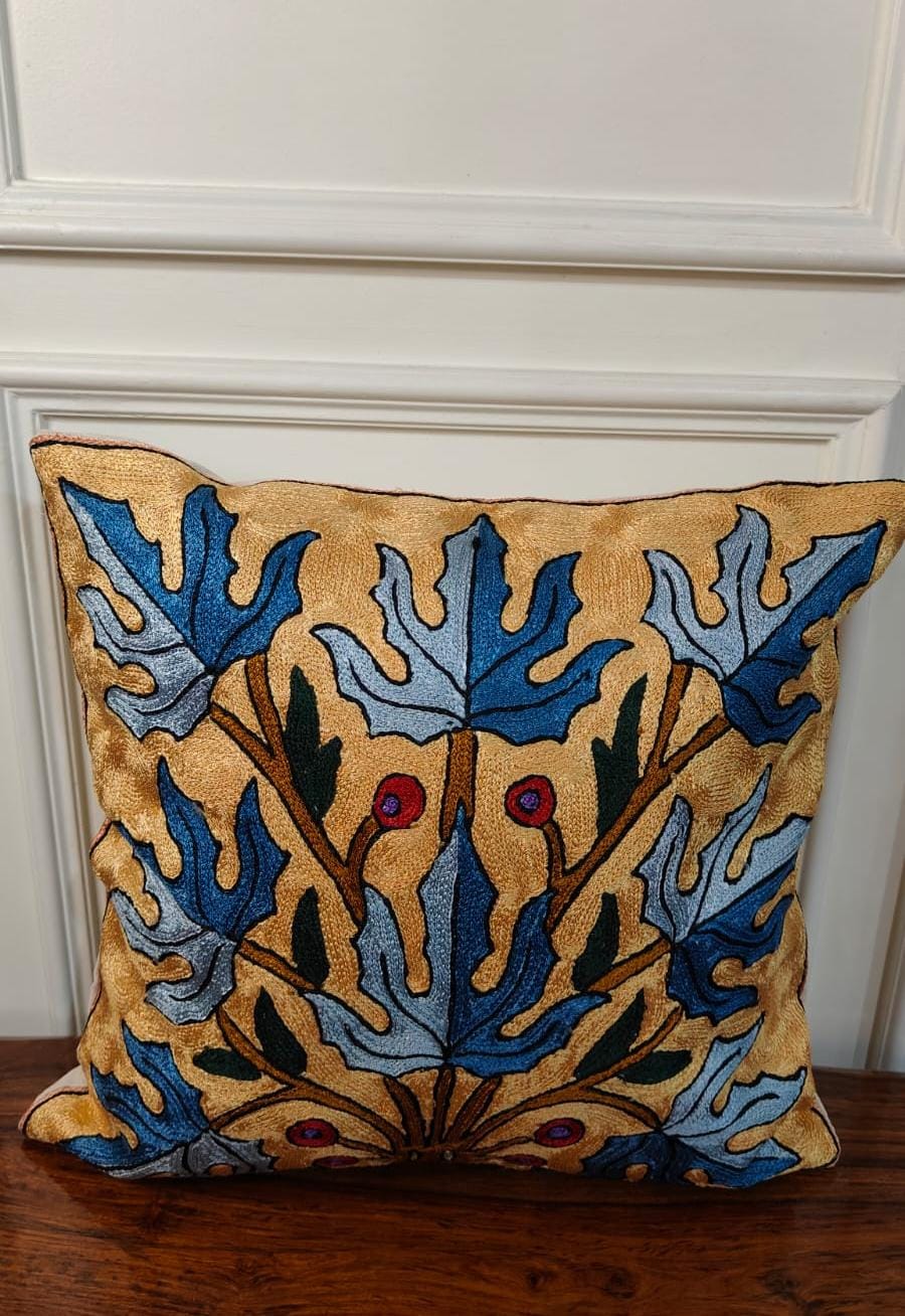 Chinar Breeze – Kashmiri Hand-Embroidered Cushion Cover