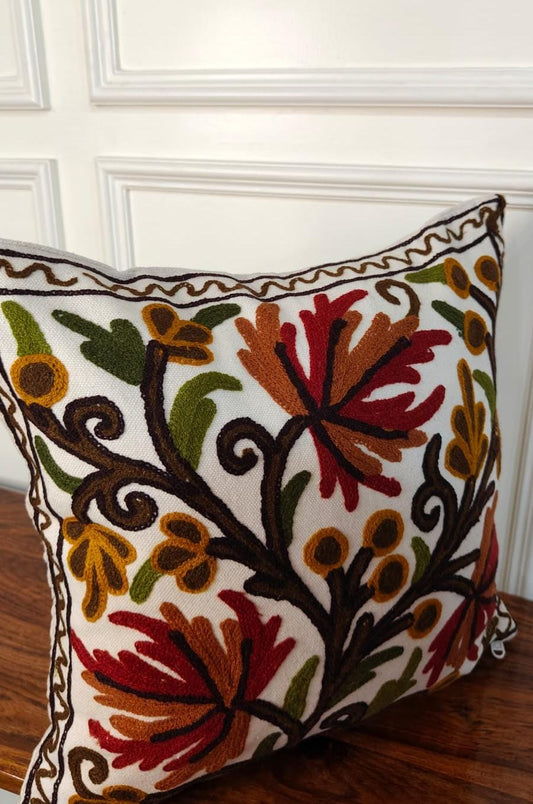 Autumn Grove – Contemporary Embroidered Kashmiri Cushion Cover