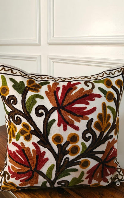 Autumn Grove – Contemporary Embroidered Kashmiri Cushion Cover