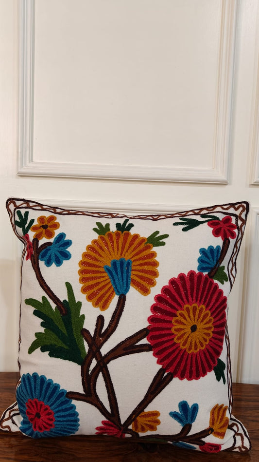 Marigold Burst – Contemporary Kashmiri Embroidered Cushion Cover