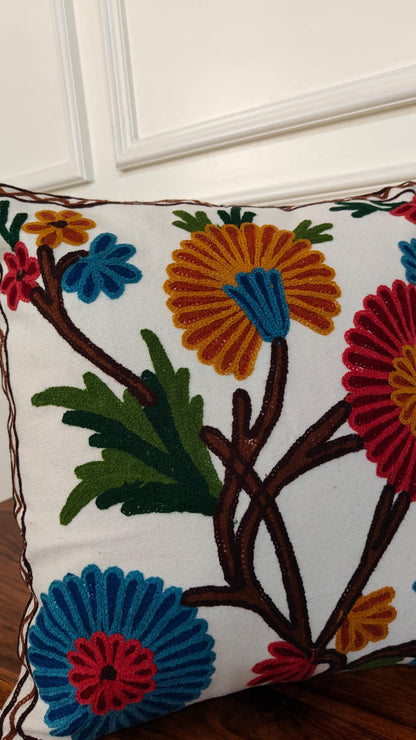 Marigold Burst – Contemporary Kashmiri Embroidered Cushion Cover