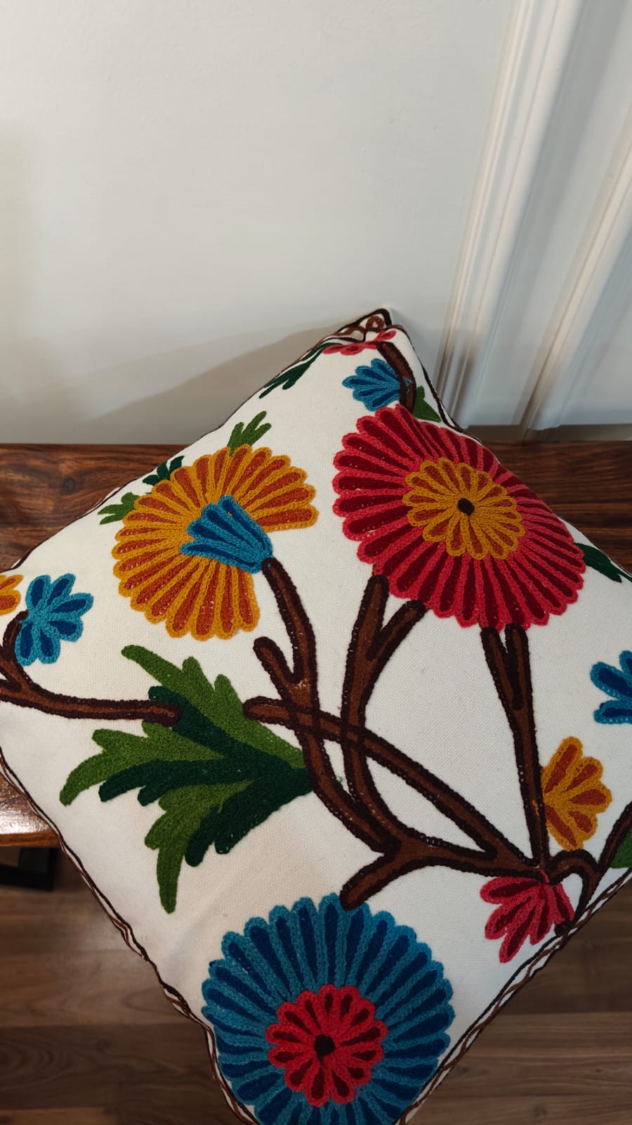 Marigold Burst – Contemporary Kashmiri Embroidered Cushion Cover