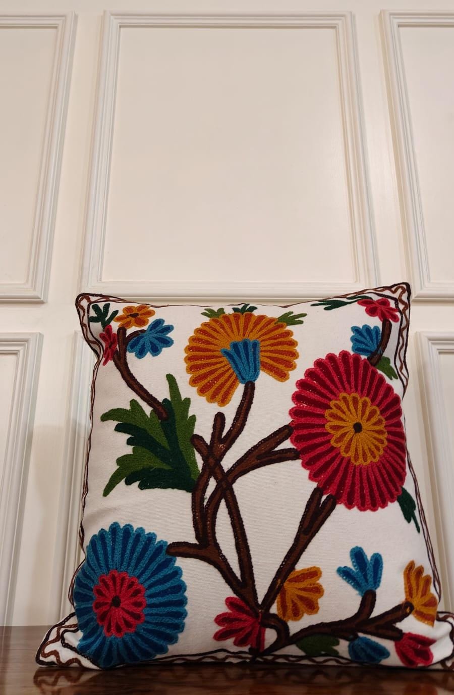 Marigold Burst – Contemporary Kashmiri Embroidered Cushion Cover