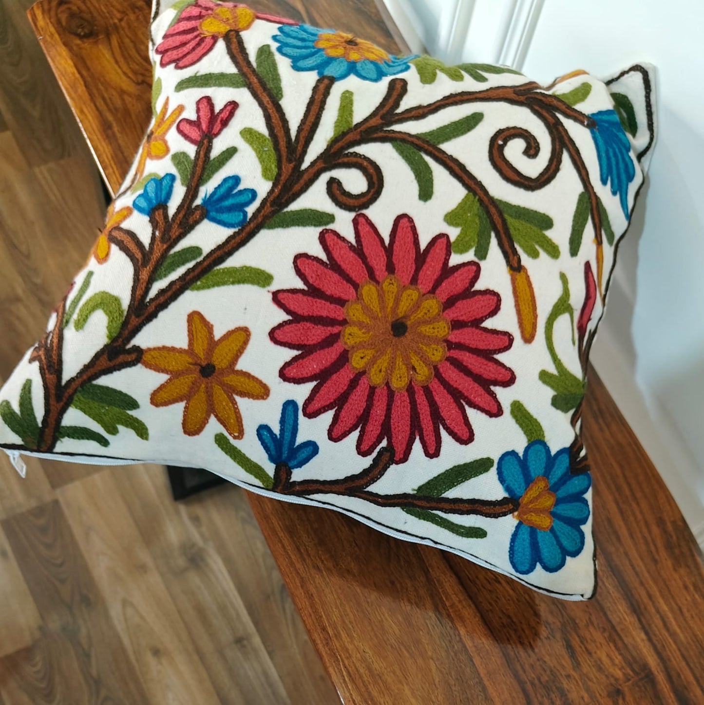 Elan Flora – Kashmiri-Inspired Contemporary Embroidered Cushion Cover
