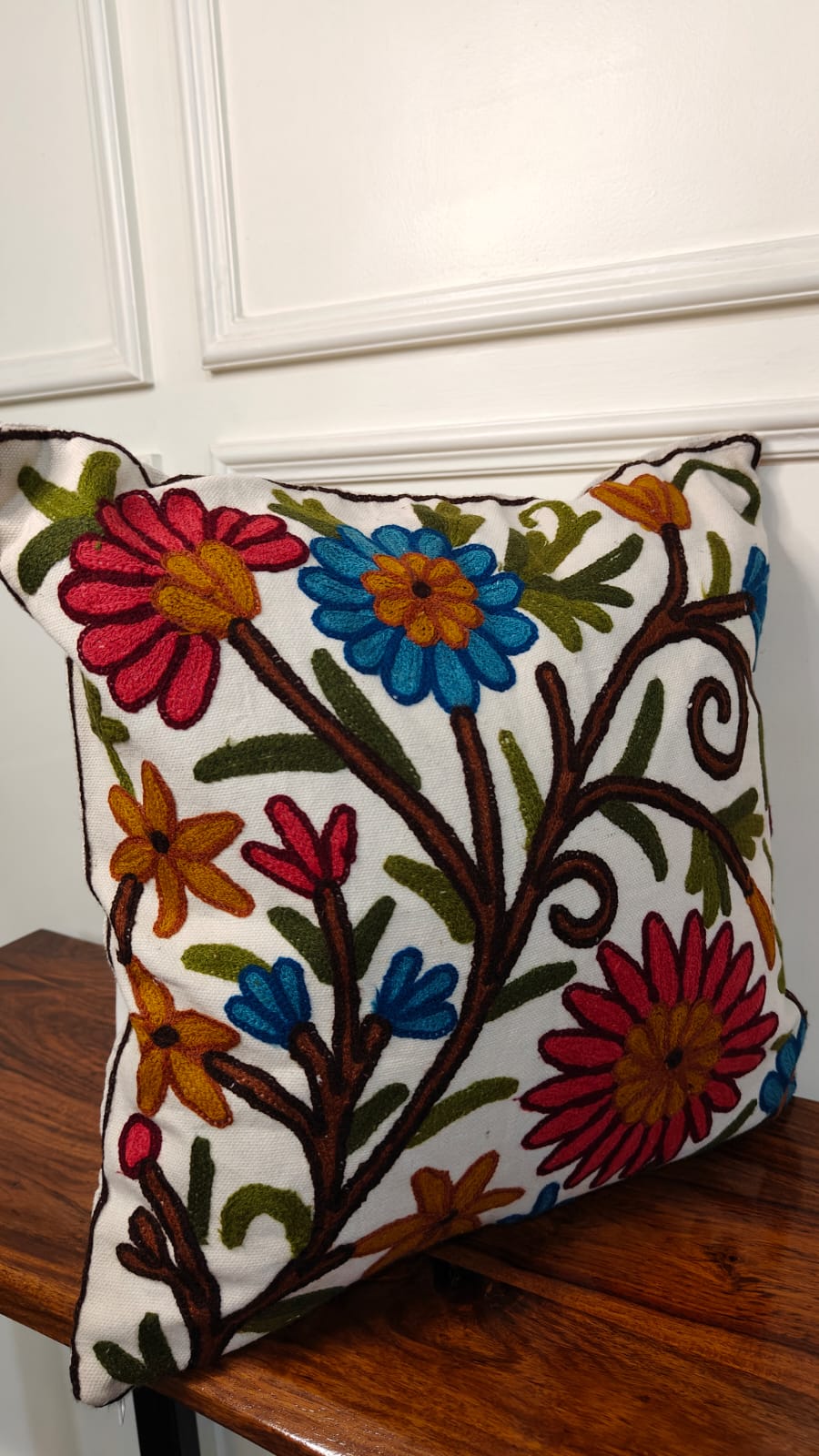 Elan Flora – Kashmiri-Inspired Contemporary Embroidered Cushion Cover