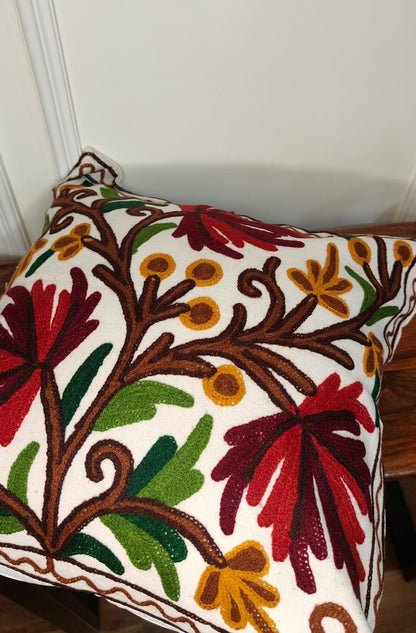 Crimson Chinar – Kashmiri-Inspired Contemporary Embroidered Cushion Cover