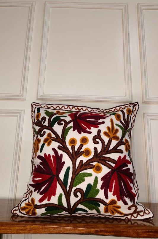 Crimson Chinar – Kashmiri-Inspired Contemporary Embroidered Cushion Cover