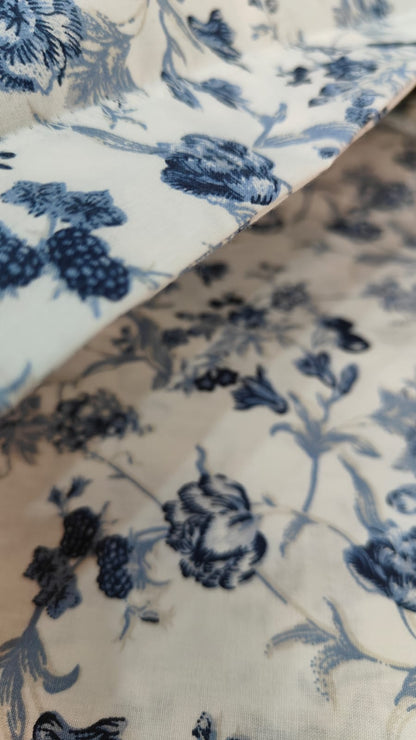 Midnight Meadow – Indigo Blue Floral Cotton Bedsheet Set (King Size)