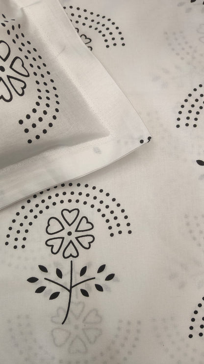 Monochrome Dot Bloom – 300 TC Pure Cotton Bedsheet (King Size)