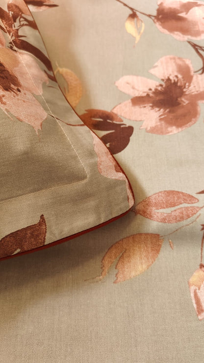 Blush Cedar – 210 TC Pure Cotton Bedsheet Set with Crimson Piping