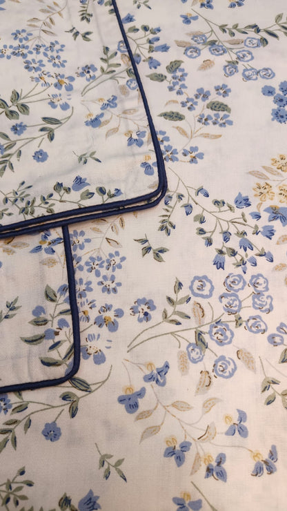 Bluebell Meadow – 210 TC Pure Cotton Bedsheet Set with Navy Piping